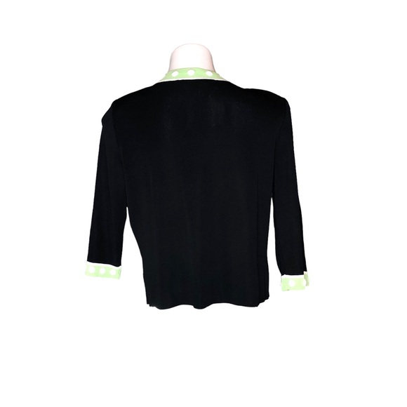 Ming Wang Black Knit Cardigan with Lime Green Trim and White Bead Accents - Picture 11 of 16